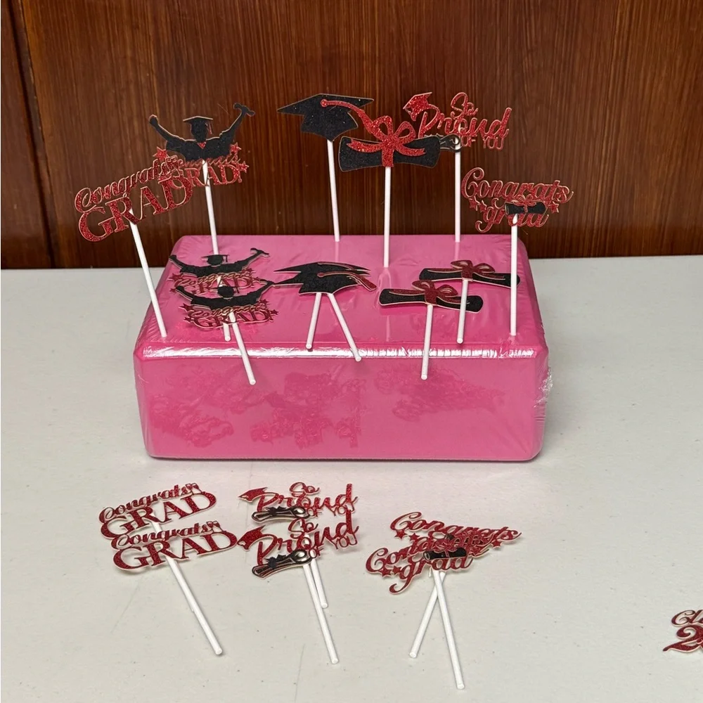 Graduation Party Cupcake Toppers - Red and Black